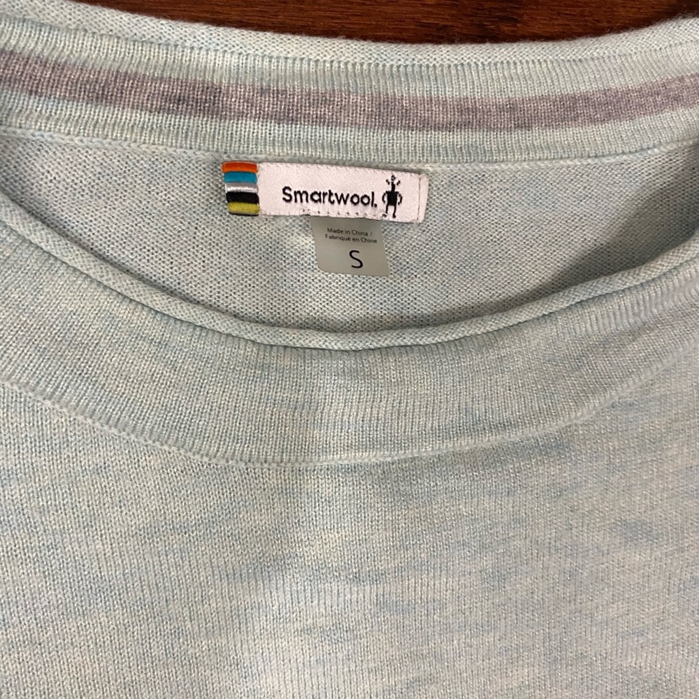Smartwool Sweater S Pullover Sea Green Athletic Stripes Merino Wool Gorpcore - Picture 2 of 5